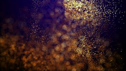 Wall Mural - Christmas magic abstract golden stardust glittering particles dynamic swirl glowing sparkles. 4K UHD 3D video loop blurred background design template.