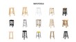 Bar Stool Set. Vector isolated editable illustration set of bar stools