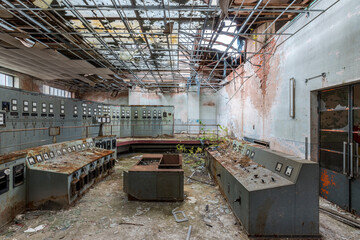 Canvas Print - Abandoned control room of an old mine