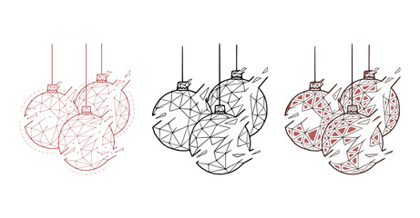 Sticker - Set of Christmas balls in a geometric style on a white background.