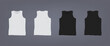 © Good Studio - Set of realistic white and black unisex sleeveless t-shirt. Front and back view. Vector illustration collection on gray background.