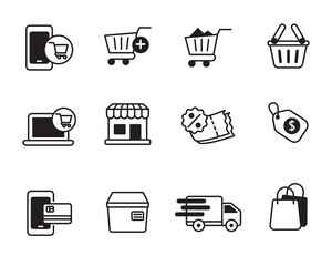Canvas Print - Set of online shopping icon with black color isolated on white background