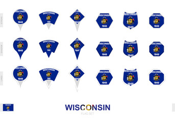 Wall Mural - Collection of the Wisconsin flag in different shapes and with three different effects.