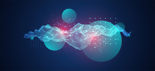 The abstract wave is made in a frame style in a bright gradient color. Template for science and technology presentation.