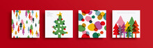 Christmas New Year Pine Tree Doodle Background Set