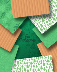 Wall Mural - Green christmas recycle wrapping paper tree card