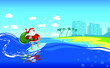 Santa Surfing on Wave Beach Hotel Approaching
