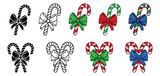 Fototapeta Sypialnia - Candy Cane with Bow Clipart Set - Outline, Silhouette and Color	