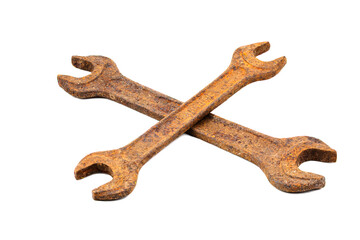 Old rusty wrenches on a white background