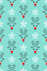 Christmas deer seamless pattern. Cute deer snow