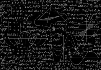 Wall Mural - mathematical vector seamless pattern with handwritten math formulas, calculations, equations. you ca