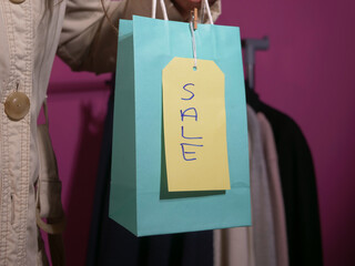 Shopper holding bag in a mall sale 