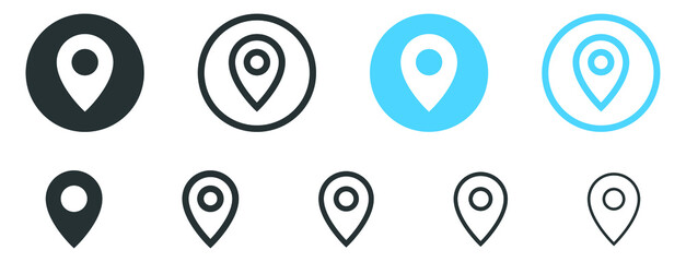 Wall Mural - Location pin icon, map pointer marker symbol, gps map pin icon button in filled, thin line, outline and stroke style for apps and website