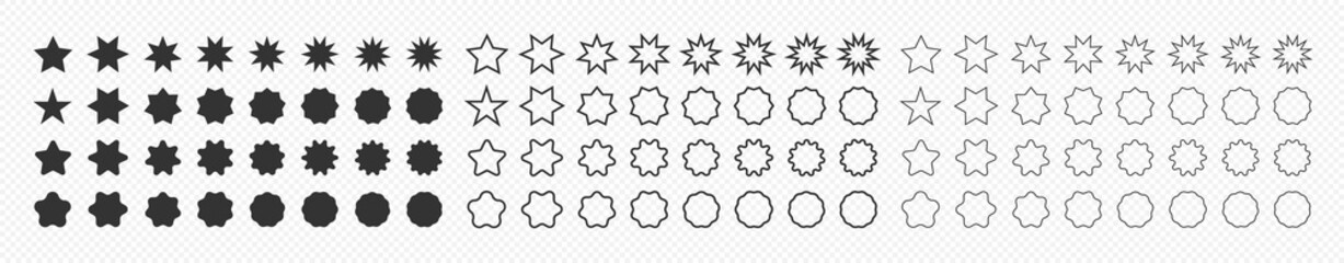 Wall Mural - set of star shapes. polygonal elements. black and outline geometric design symbol. sign for banner a