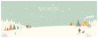 Vector illustration of a Christmas winter landscape Banner.Green and earth tone color of winter countryside landscape with truck ,pine tree and snow with kid.Happy holidays concept.