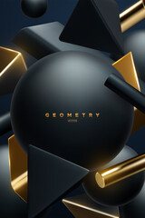 Wall Mural - black and golden geometric shapes backdrop. abstract elegant background.