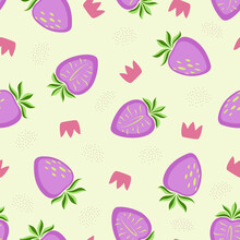 Seamless Pattern With Purple Strawberries And Crowns