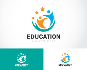 education logo creative people care success hand happy design concept