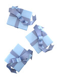 Fototapeta Abstrakcje - Set of gift boxes with bows, isolated on a white background. 3D illustration
