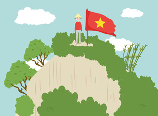 Sticker - vietnamese man in landscape