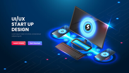 Wall Mural - user interface system data process isometric technology