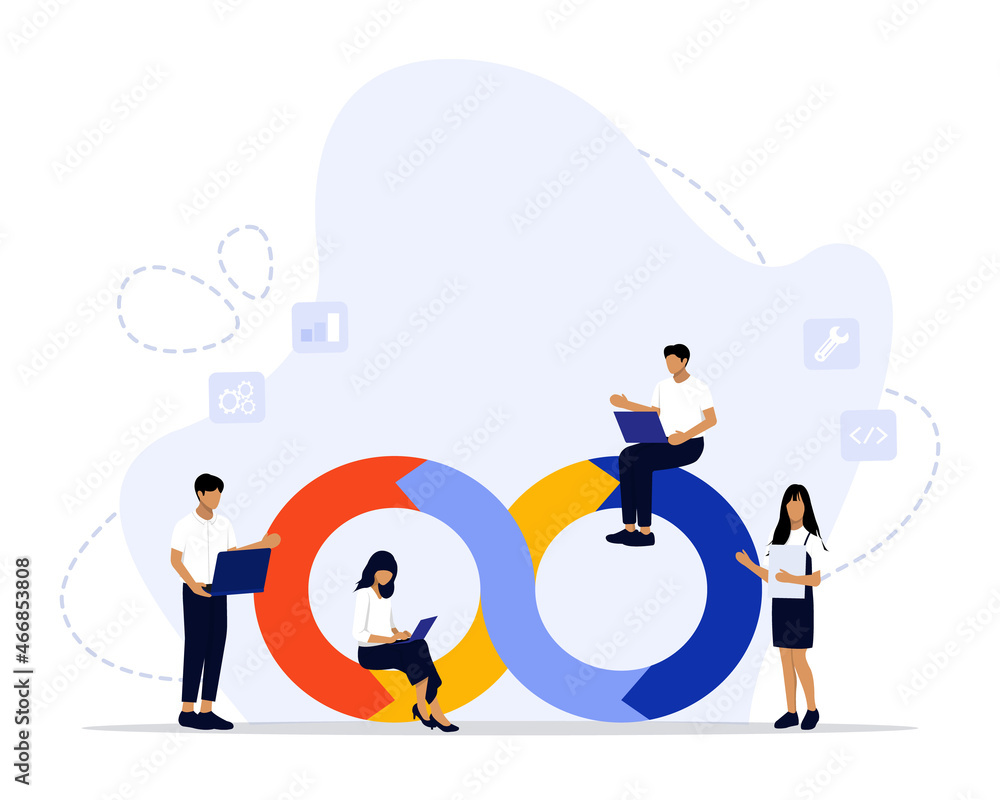 Vector Illustration, DevOps Programmer Concept, Showing a group of ...