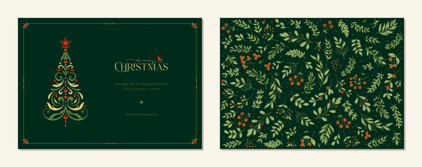 Wall Mural - merry and bright horizontal holiday cards. christmas, holiday templates with ornate christmas tree, 