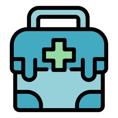 Sticker - Home nursing first aid kit icon. Outline home nursing first aid kit vector icon color flat isolated