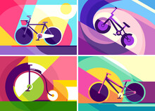 Collection Of Banners With Bicycles. Placard Designs In Flat Style.