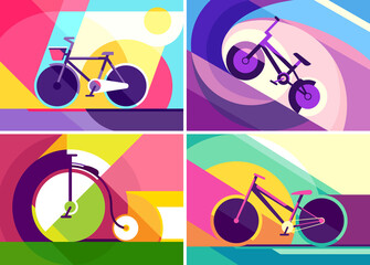 Wall Mural - collection of banners with bicycles. placard designs in flat style.