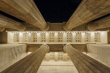 Marble Column Background Of Traditional Greek Architecture At Night