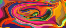High Resolution Colorful Fluid Painting With Marbling Texture. Orange And Green Color. 3D Rendering. 