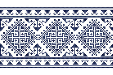 Poster - Zmijanje embroidery style vector seamless pattern - long horizontal border design inspired by folk art from Bosnia and Herzegovina
