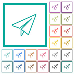 Sticker - Paper plane outline flat color icons with quadrant frames