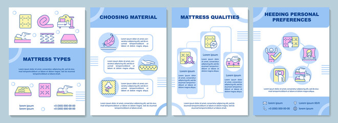 Wall Mural - Choosing mattress brochure template. Personal preferences. Flyer, booklet, leaflet print, cover design with linear icons. Vector layouts for presentation, annual reports, advertisement pages