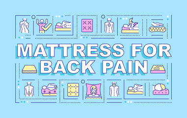 Wall Mural - mattress for back pain word concepts banner. spine health. infographics with linear icons on blue ba