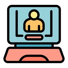 Sticker - Study online meeting icon. Outline study online meeting vector icon color flat isolated