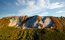 Belko Mountain In Autunm Colors. Uniqie Beautiful Mountain In Bükk Mountains Hungary Near By Belapatfalva  Village. There Is  The Famous Cisteszi Apatsag Ruins Too. .Clorful Panoramic Landscape