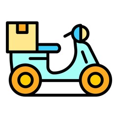 Sticker - Moped home delivery icon. Outline moped home delivery vector icon color flat isolated