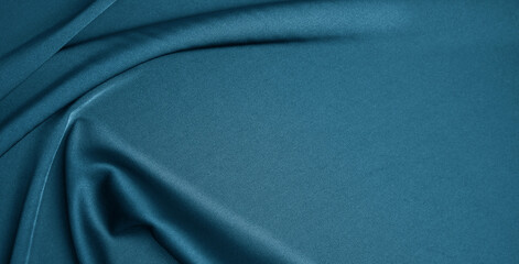 Blue silk fabric as background, top view with space for text. Banner design