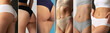 © master1305 - Collage made of cropped images of sportive bodies, bellies and bottocks of young women isolated on colored studio background.