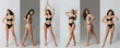 © master1305 - Collage of portraits of young beautiful slim tanned woman in underwear posing isolated over studio background. Natural beauty concept.