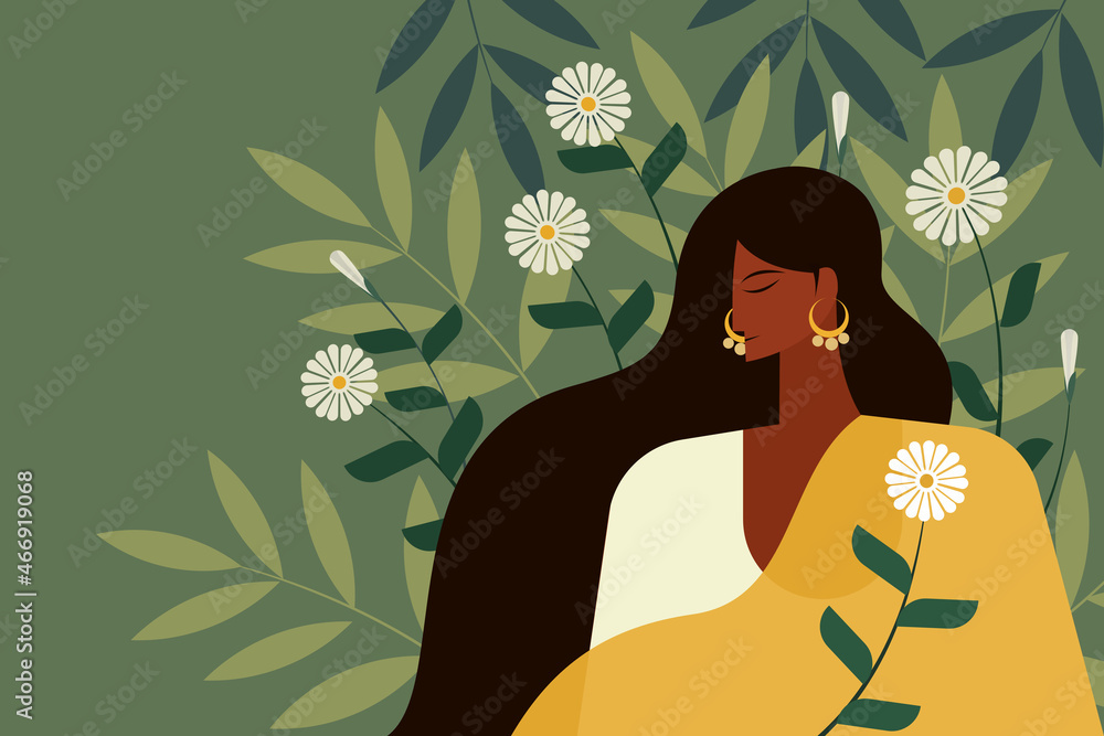 Illustration of an Indian girl wearing traditional dress against a ...
