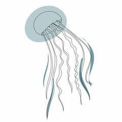 Wall Mural - jellyfish, continuous line drawing isolated, vector
