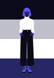 Portrait of a full-length woman on Asexual flag colours background. Symbol of asexuality. LGBTQIA+ Vector flat illustration
