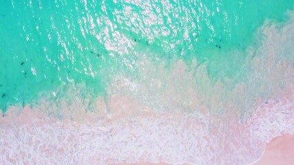 Canvas Print - Calm aerial view of a tropical beach in the Seychelles. Ocean waves on the shore