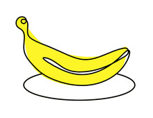 Drawing Line Color Banana On The White Background. Vector