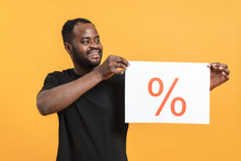 Black Bearded Man Showing Placard With Percent Sign