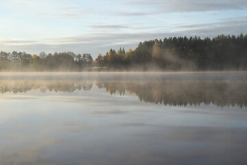 autumn fog on the lake