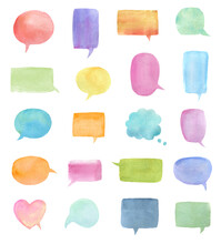 Set Of Watercolor Blank Speech Bubble Dialog Shapes On White Background